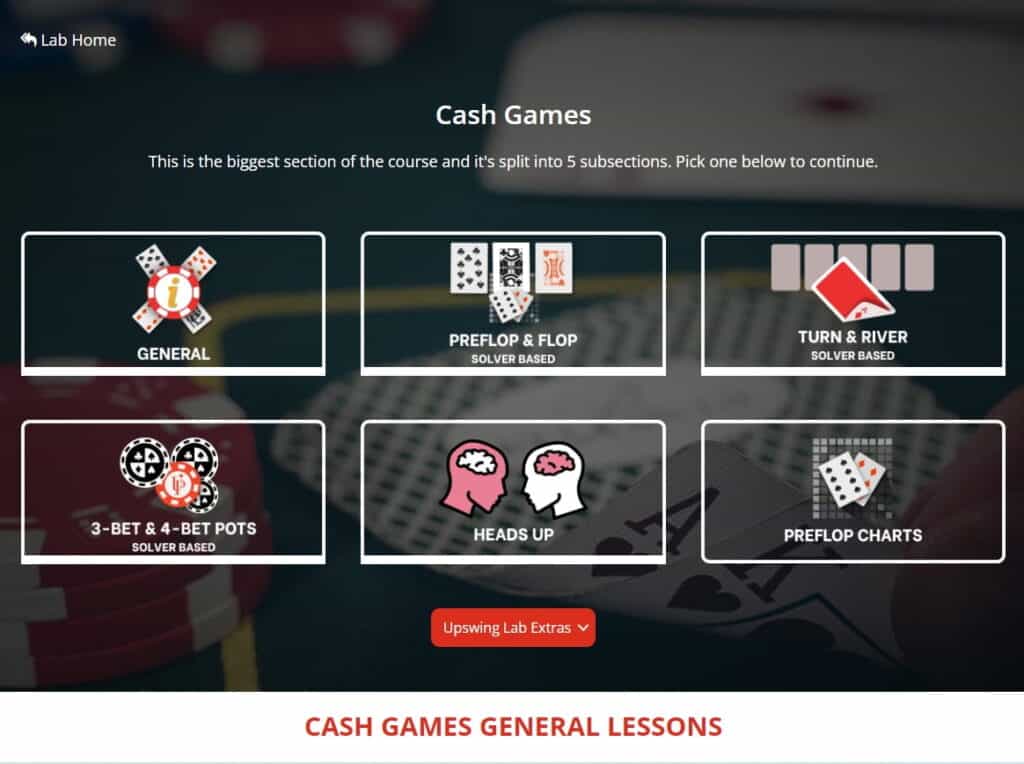 cash games section of upswing lab
