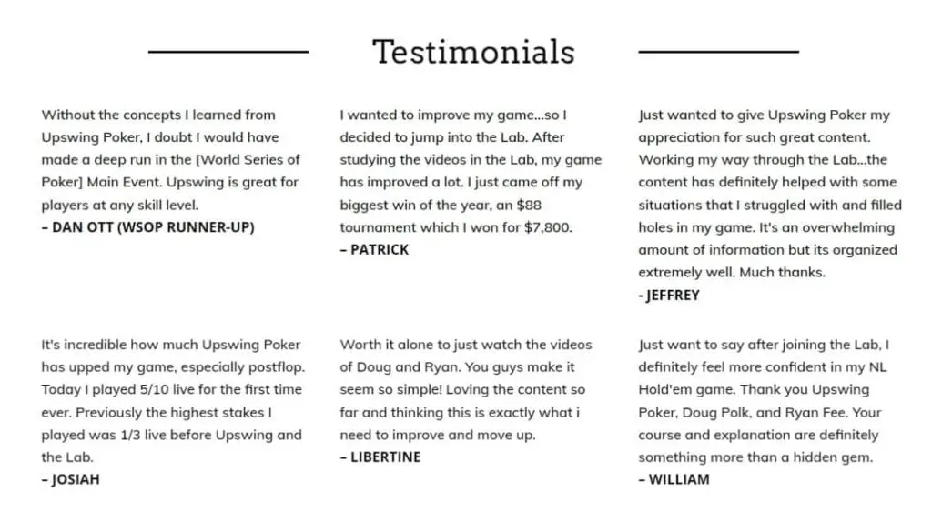 testimonials for Upswing Lab