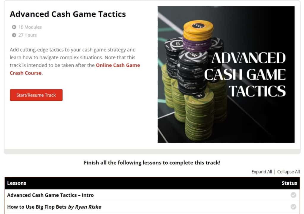advanced cash game tactics learnign track of Upswing Poker Lab